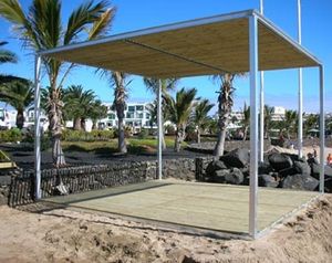 selbsttragende Pergola / verzinkter Stahl / Stoff-Faltdach / modulierbar