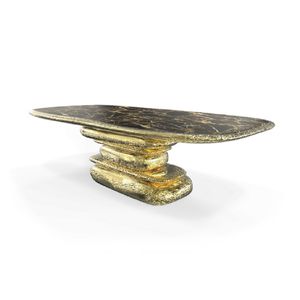 Esstisch / originelles Design / poliertes Messing / Marmor / oval