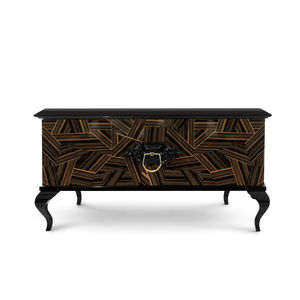 Nachttisch / originelles Design / Holzfurnier / aus Mahagoni / mit Fußgestell aus Magagoni