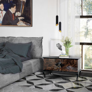 Nachttisch / originelles Design / Holzfurnier / aus Mahagoni / rechteckig