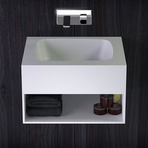 wandmontierter Waschtisch-Unterschrank / Mineralwerkstoff / modern / mit Ablage