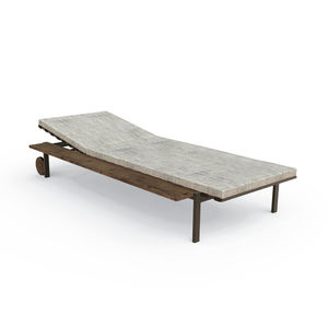 moderne Sonnenliege / Stoff / aus Iroko / Edelstahl