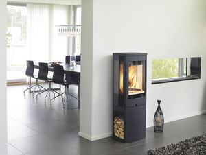 Holz-Kaminofen / 3 Sichtseiten / Metall / modern