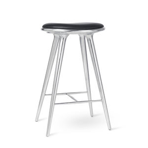 moderner Barhocker / Leder / Aluminium / Objektmöbel