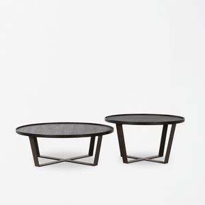 moderner Couchtisch / Holz / gestrichenes Metall / Marmor