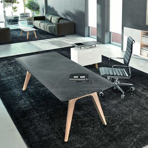 Chefschreibtisch / aus Eiche / lackierter Stahl / Chromstahl