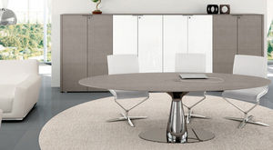 moderner Besprechungstisch / Holz / rund / oval