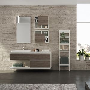hängender Waschtisch-Unterschrank / aus Eiche / Keramik / modern