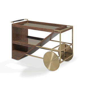 Wagen / gebürsteter Edelstahl / polierter Edelstahl / Holzfurnier / Glas