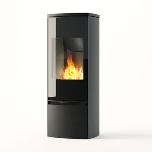 Holz-Kaminofen / modern / Stahl / Glas
