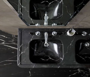 doppeltes Waschbecken / Aufsatz / rechteckig / Keramik