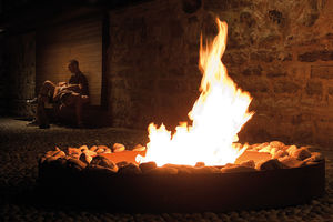 Garten-Feuerkorb / Holz / Stahl / mit Grill