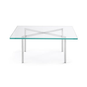 Couchtisch / Bauhaus Design / Glas / mit Fußgestell aus verchromtem Stahl / quadratisch