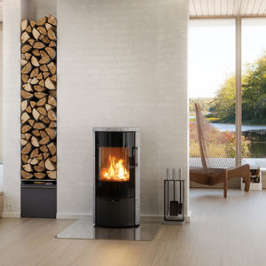 Holz-Kaminofen / Stahl / Stein / Glas