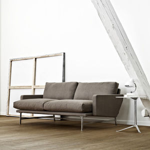 modernes Sofa / Stoff / Leder / polierter Edelstahl