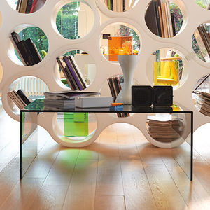 moderner Couchtisch / Rauchglas / mit Fußgestell aus Rauchglas / rechteckig