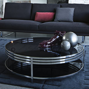 moderner Couchtisch / Rauchglas / Metall / rund