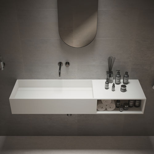 Wand-Waschbecken - 278601 SOLIDPURE-140 - IDEAVIT B.V - Mineralwerkstoff / mit integrierter Waschtischplatte / mit Ablage