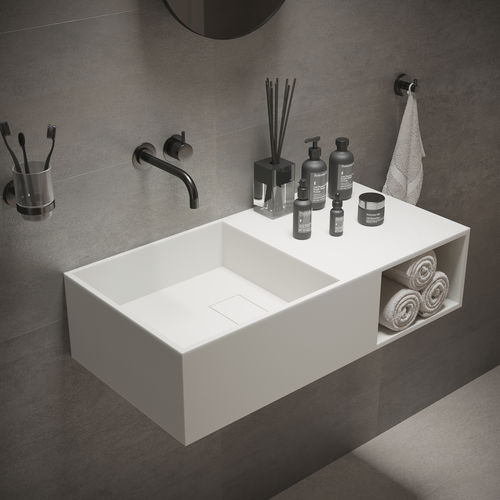 Wand-Waschbecken - 280175 SOLIDPLAN-80 - IDEAVIT B.V - Mineralwerkstoff / mit integrierter Waschtischplatte / mit Ablage