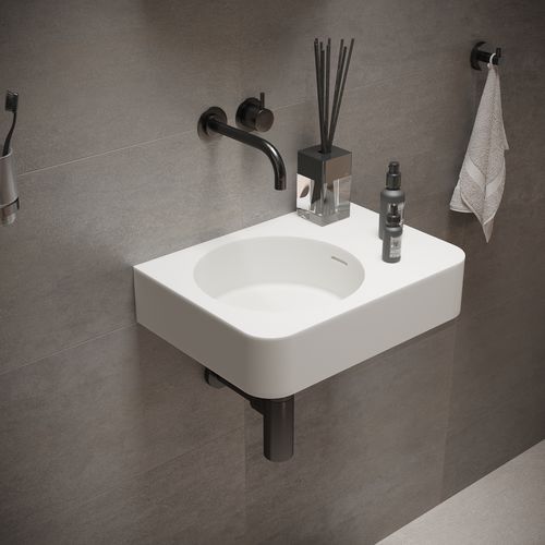 Wand-Waschbecken - 284223 SOLIDBRIO-45 - IDEAVIT B.V - Mineralwerkstoff / mit integrierter Waschtischplatte / rechteckig