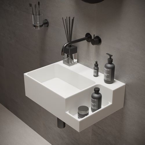 Wand-Waschbecken - 290274 SOLIDDUAL 1.0 - IDEAVIT B.V - Mineralwerkstoff / mit Ablage / rechteckig
