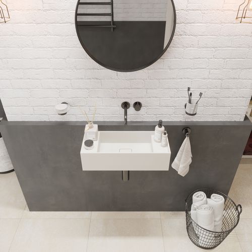 Wand-Waschbecken - 290280 SOLIDBLISS-55 WM - IDEAVIT B.V - Mineralwerkstoff / rechteckig / ohne Öffnung