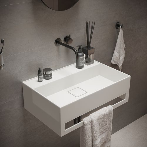 Wand-Waschbecken - 290309 SOLIDBLISS-60TB - IDEAVIT B.V - Mineralwerkstoff / mit integriertem Handtuchhalter / rechteckig