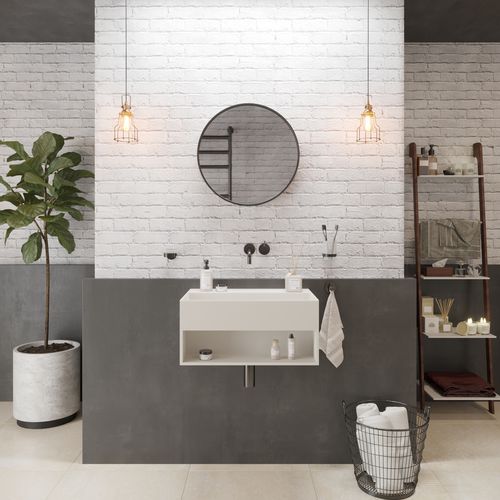 Wand-Waschbecken - 290322 SOLIDBLISS-60SH - IDEAVIT B.V - Mineralwerkstoff / mit Ablage / rechteckig