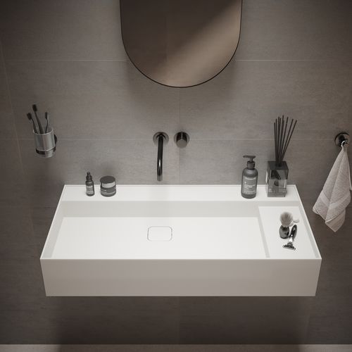 Wand-Waschbecken - 290282 SOLIDBLISS-90 WM - IDEAVIT B.V - Mineralwerkstoff / rechteckig / ohne Öffnung