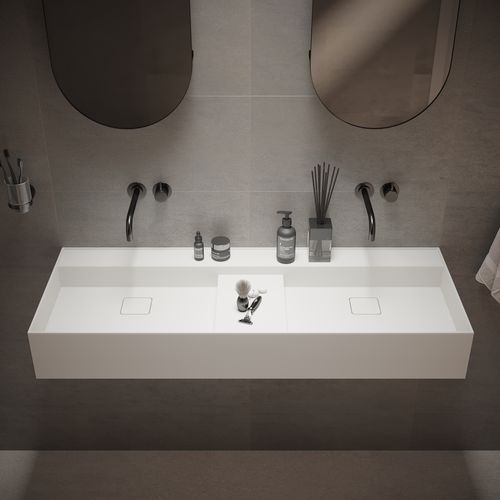 Wand-Waschbecken - 290283 SOLIDBLISS-120D - IDEAVIT B.V - Mineralwerkstoff / doppelt / rechteckig