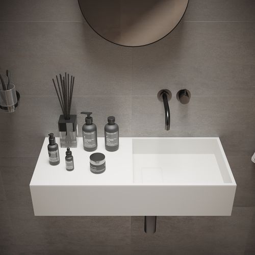 Wand-Waschbecken - 280174 SOLIDPLAN-75 - IDEAVIT B.V - Mineralwerkstoff / mit integrierter Waschtischplatte / rechteckig
