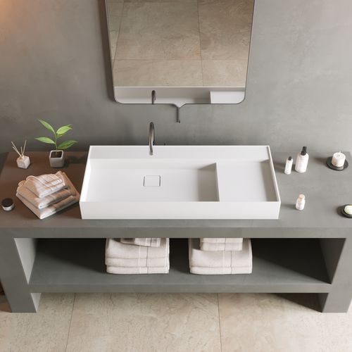 Aufsatzwaschbecken - 290341 Solidbliss-100FS - IDEAVIT B.V - Mineralwerkstoff / mit integrierter Waschtischplatte / rechteckig