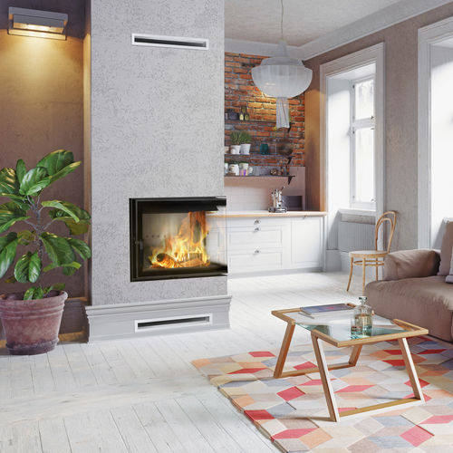Eckkamineinsatz - LUCY/14/SLIM/RIGHT/BS - KRATKI - Holz / Stahl / modern