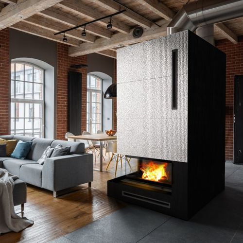 Eckkamineinsatz - NADIA/14/L/BS/G - KRATKI - Holz / Stahl / modern