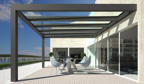 Selbsttragende Pergola - ALLUVERANDA - Proverbio Outdoor Design - angebaut / Aluminium / Polycarbonat-Überdachungen