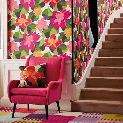 Moderne Tapete - DIVA - Scion - Blumenmotiv / Stoffoptik / orange