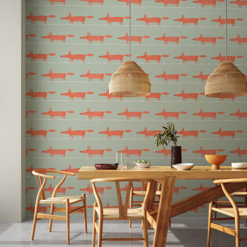 Moderne Tapete - Mr Fox - Scion - Kindermotiv / Tiermuster / orange