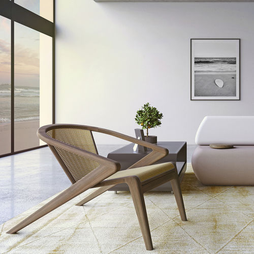 Moderner Sessel - P.R. LOUNGE STRAW - AROUNDtheTREE Design - Korbweide / Massivholz / mit Fußstütze
