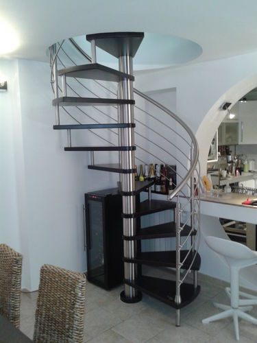 Wendeltreppe - LUNA INOX - Ci. Erre Scale - rundgewendelt / Holzstufen / mit Edelstahlstruktur