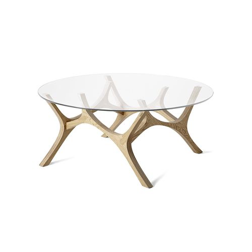 Moderner Couchtisch - MOOSE - Tabanda - Hartglas / Gestell aus Eiche / Gestell aus Furnierholz