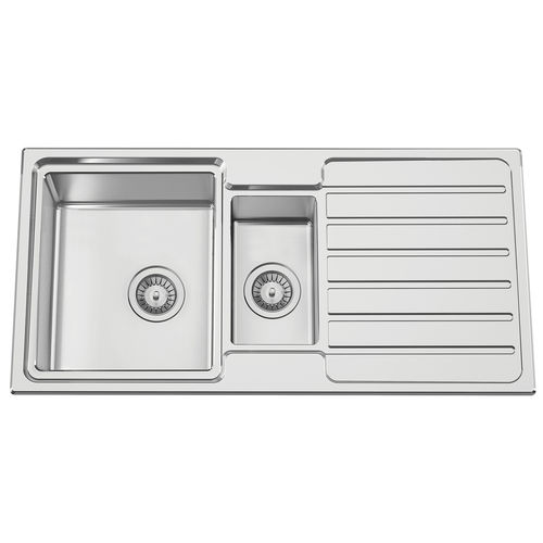 Doppelbeckenspüle - FUSION 100 - RODI HOME – kitchen sinks and accessories - mit Abtropffläche / polierter Edelstahl / einbaufähig