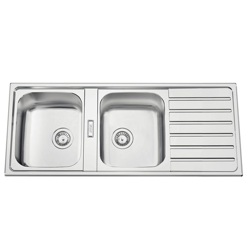 Doppelbeckenspüle - URBAN 120 - RODI HOME – kitchen sinks and accessories - mit Abtropffläche / polierter Edelstahl / einbaufähig