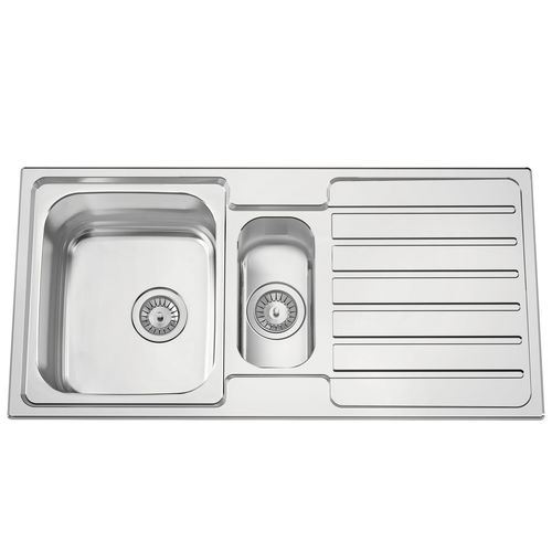 Doppelbeckenspüle - URBAN 100 - RODI HOME – kitchen sinks and accessories - mit Abtropffläche / polierter Edelstahl / einbaufähig