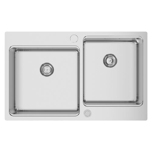 Doppelbeckenspüle - UNA REVERSE 81 - RODI HOME – kitchen sinks and accessories - mit Abtropffläche / polierter Edelstahl / einbaufähig