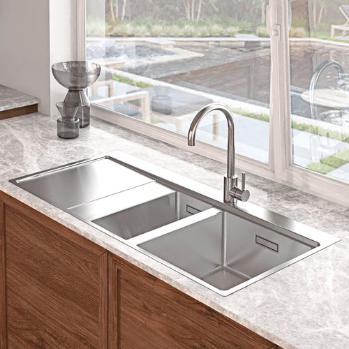 Doppelbeckenspüle - XERON 100 - RODI HOME – kitchen sinks and accessories - mit Abtropffläche / gebürsteter Edelstahl / einbaufähig