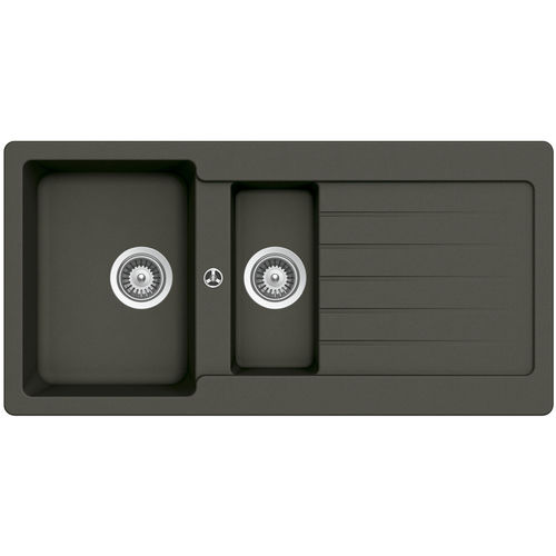 Doppelbeckenspüle - 100 ASPHALT - RODI HOME – kitchen sinks and accessories - mit Abtropffläche / Verbundwerkstoff / einbaufähig