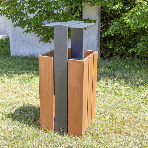 Park-Abfallbehälter - WADE : 621 / 621.C - SIT Urban Design - Eisen / Holz / mit Deckel