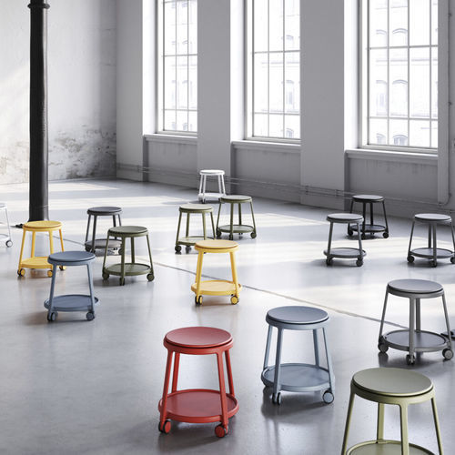 Hocker / minimalistisches Design - ROUND&amp;ROLL - Infiniti - Stoff / Holz / mit Rollen