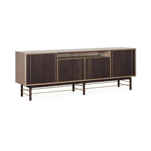 Modernes Sideboard - FEEL II - AM LIVING - Holz / gebürstetes Messing / mit Schwingtür