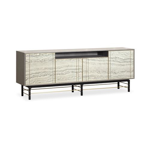 Modernes Sideboard - FEEL II - AM LIVING - Holz / gebürstetes Messing / Naturstein